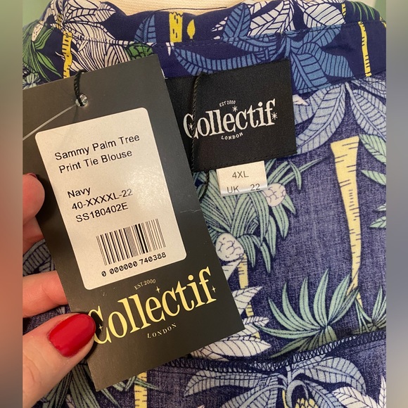 Collectif Sammy Palm Tree Print Tie Blouse - Picture 5 of 5